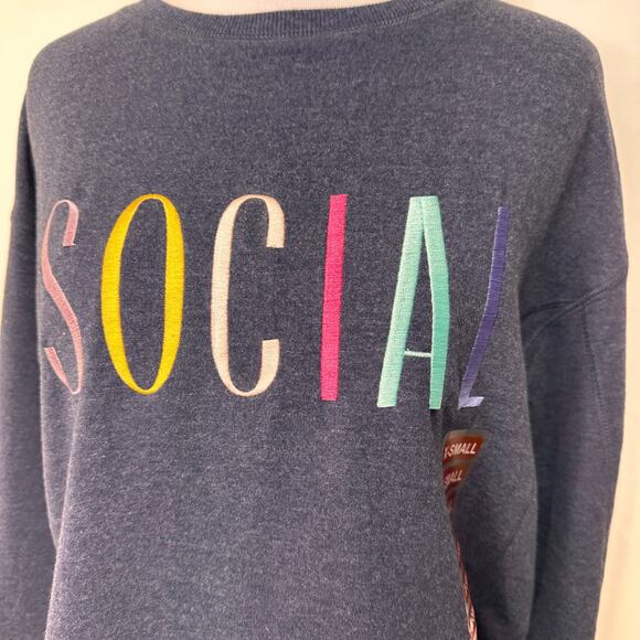 Wildfox SOCIAL Blue Crew Neck Sweatshirt New with tags Size XS - Picture 2 of 9